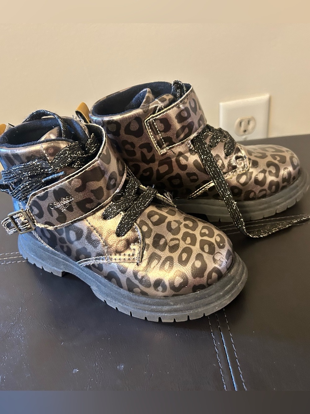 Size 11 Kids Leopard Print Ankle Boots - Metallic Brown